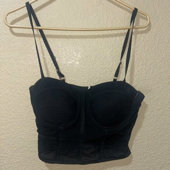 black corset zip up cropped tank top - Picture 2 of 5